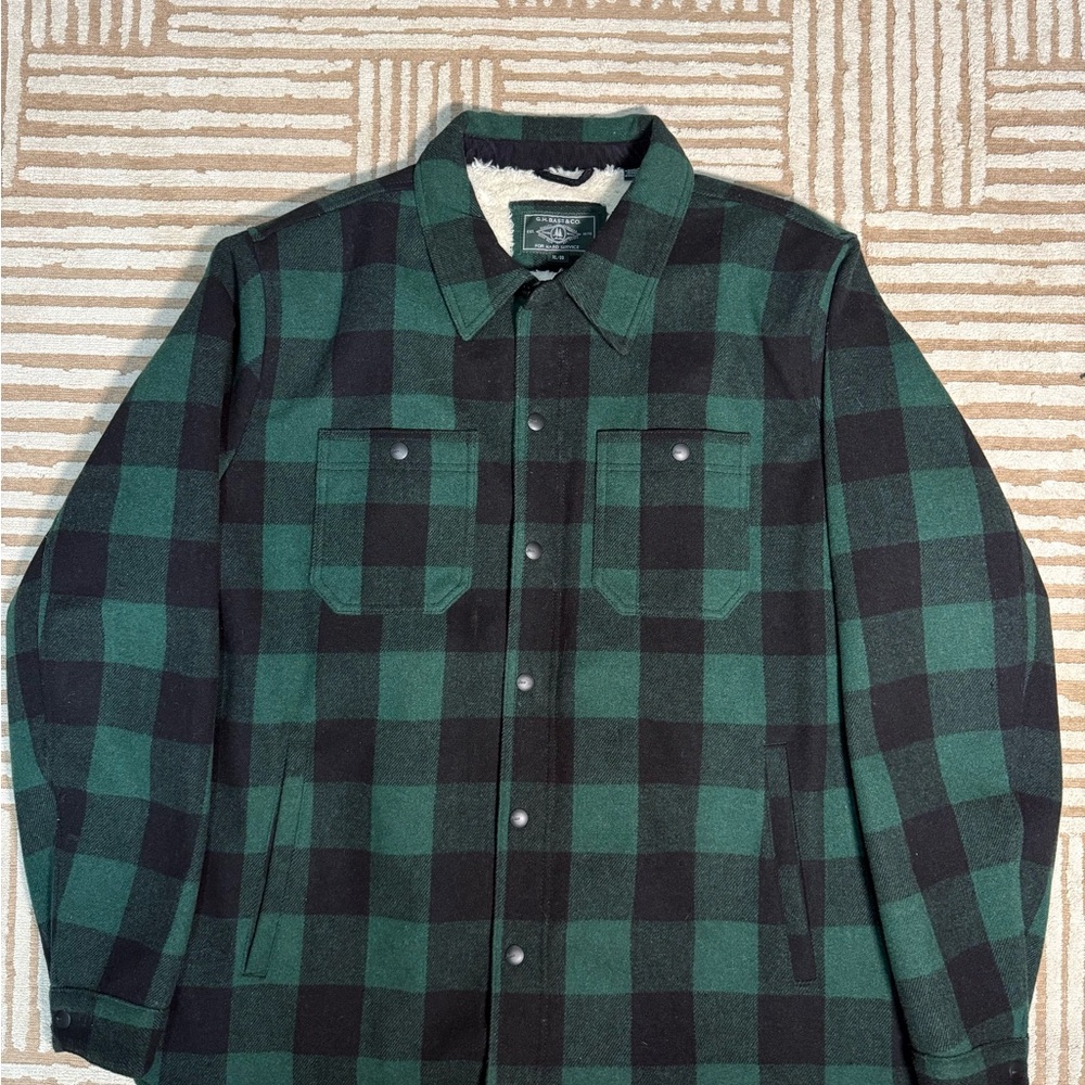GH Bass& Co Men’s Wool Blended Sherpa Lined Jacket Green/Black Warm Coat Size XL